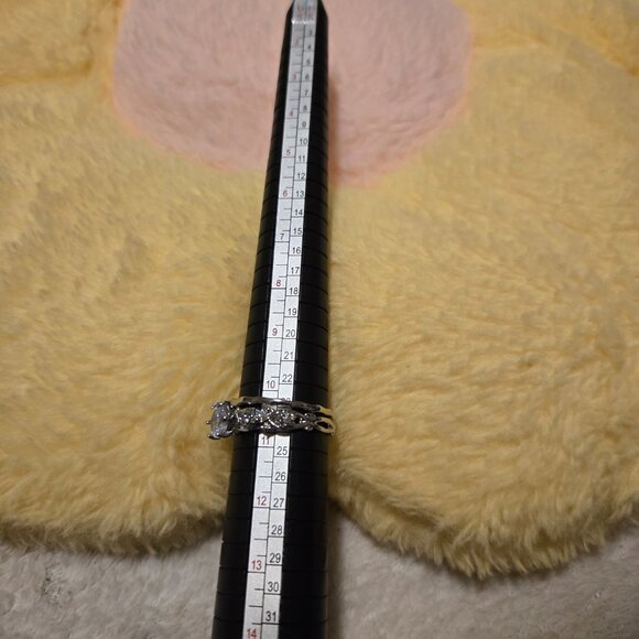 Flower Shaped Synthetic Zirconia Promise, Princess Cut Synthetic Zirconia Ring - Picture 4 of 4